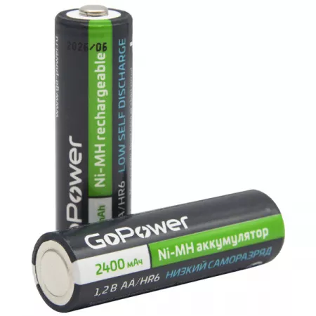 Ready-to-Use Аккумулятор предзаряженный AA/HR6 Ni-MH, 2400мАч, 2шт, GoPower, 00-00018320