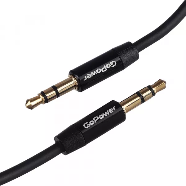 Кабель AUX 3.5мм (m)- 3.5мм (m), 1.5м, TPE черный, в пакете, GoPower, 00-00027479  рис.2 