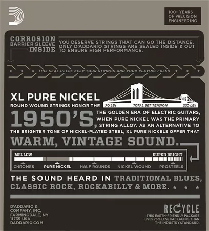 EPN22 XL PURE NICKEL Струны для электрогитары чистый никель Jazz Medium 13-55 D`Addario