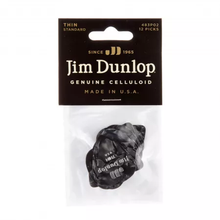 Genuine Celluloid Медиаторы, 12шт, тонкие, черный перламутр, Dunlop, 483P02TH
