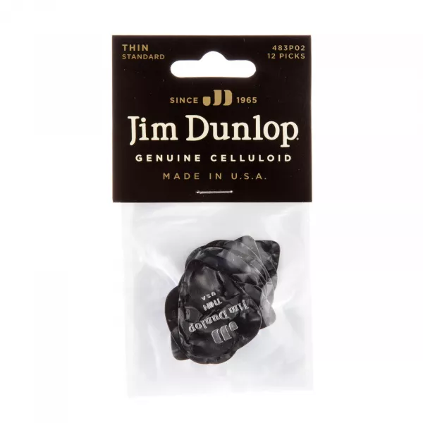 Genuine Celluloid Медиаторы, 12шт, тонкие, черный перламутр, Dunlop, 483P02TH  рис.2 