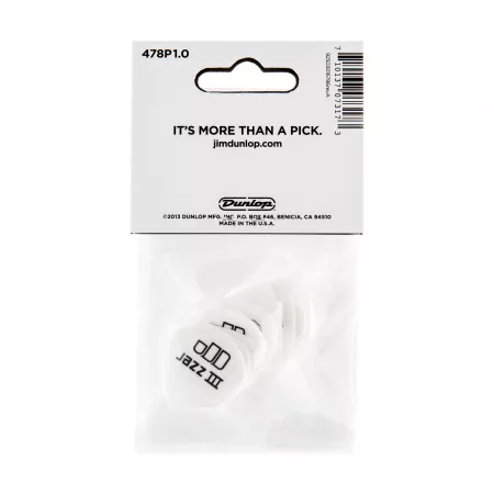 Tortex White Jazz III Медиаторы 12шт, толщина 1,00мм, Dunlop, 478P1.0