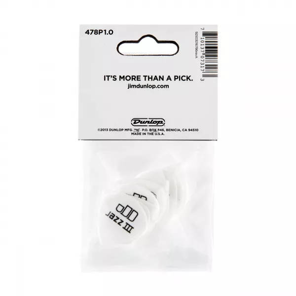 Tortex White Jazz III Медиаторы 12шт, толщина 1,00мм, Dunlop, 478P1.0  рис.2 