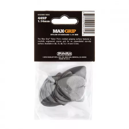 Max-Grip Nylon Standard Медиаторы 12шт, толщина 1,14мм, Dunlop, 449P1.14