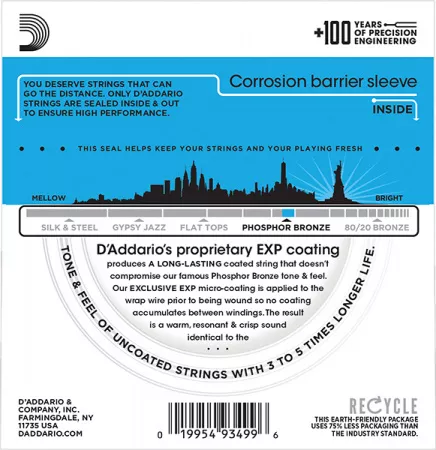 EXP38 Coated Phosphor Bronze Комплект струн для 12-струнной гитары, ф/б, Light, 10-47, D'Addario
