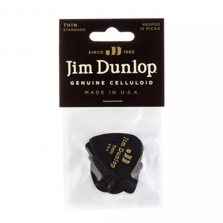 Genuine Celluloid Медиаторы, 12шт, тонкие, черные, Dunlop, 483P03TH