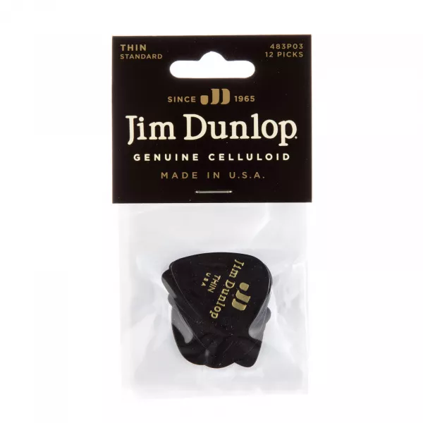 Genuine Celluloid Медиаторы, 12шт, тонкие, черные, Dunlop, 483P03TH  рис.2 