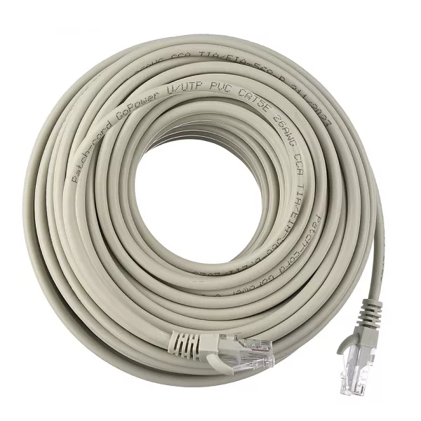 Патч-корд RJ-45 (m)-RJ-45 (m) 20.0м кат.5е ПВХ 26AWG, серый, в пакете, GoPower, 00-00027477  рис.2 