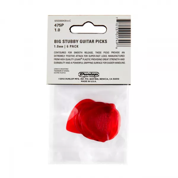 Big Stubby Медиаторы 6шт, толщина 1,0мм, Dunlop, 475P1.0  рис.2 