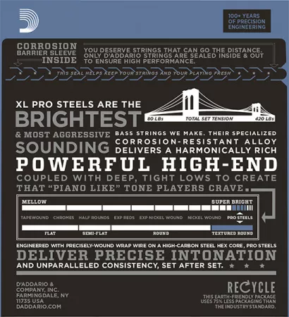 EPS230 ProSteels Комплект струн для бас-гитары, Heavy, 55-110, D'Addario