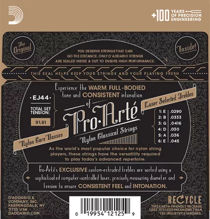 EJ44 PRO ARTE Струны для классической гитары нейлоновые Extra Hard D`Addario