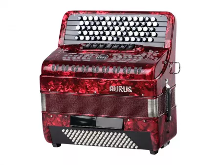 Аккордеон кнопочный 70/96/7/2, красный, с футляром, Aurus, JH5096-RED