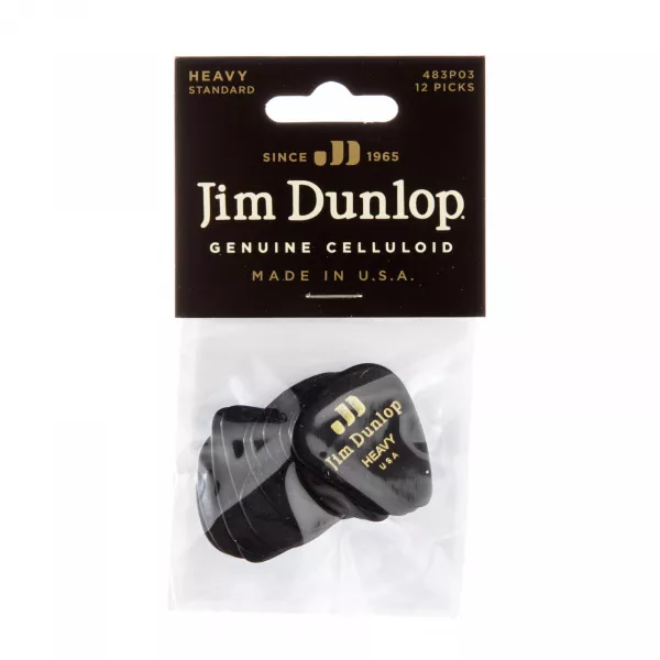 Genuine Celluloid Медиаторы, 12шт, толстые, черные, Dunlop, 483P03HV  рис.2 