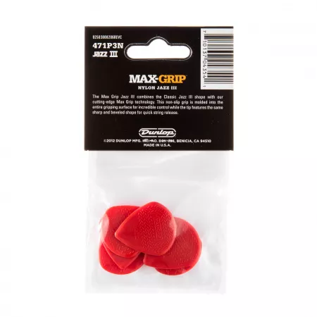 Max-Grip Nylon Jazz III Медиаторы 6шт, толщина 1,38мм, красные, Dunlop, 471P3N
