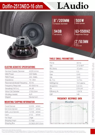 Динамик 8", 250Вт, 16 Ом, LAudio, Dolfin-2513NEO-16