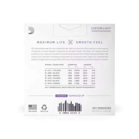 Струны для акустической гитары, фосфорная бронза, 11-52, 2 комплекта, D'Addario, XSAPB1152-2P