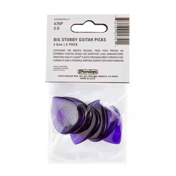 Big Stubby Медиаторы 6шт, толщина 3,0мм, Dunlop, 475P3.0  рис.2 