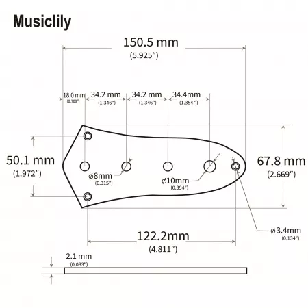 Накладка под потенциометры для Jazz Bass, черная, Musiclily, M549BK