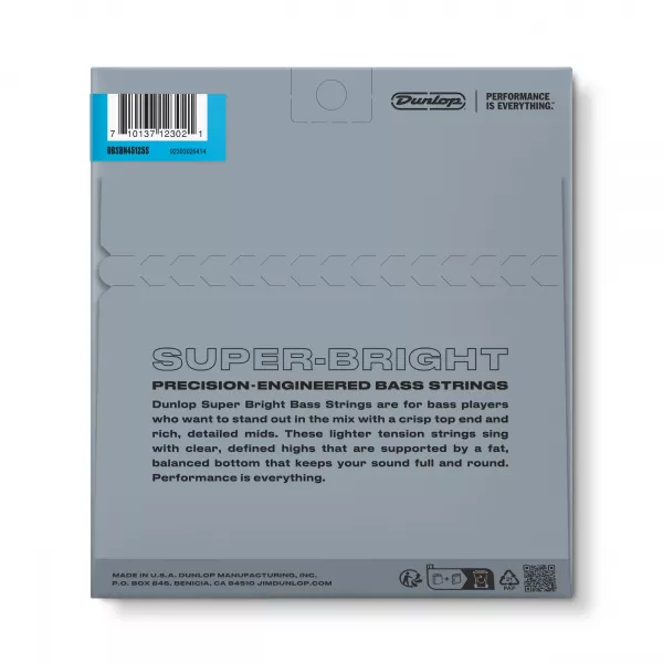 Super Bright Комплект струн для 5-стр. бас-гитары, никелир., Short Scale, 45-125, Dunlop, DBSBN45125S  рис.2 