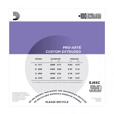EJ65C Комплект струн для концертного укулеле, прозрачный нейлон, D'Addario
