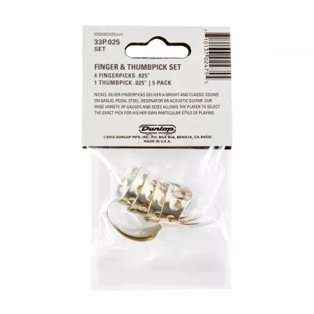 Nickel Silver Медиаторы на палец 5шт, нейзильбер, толщина .025, Dunlop, 33P.025