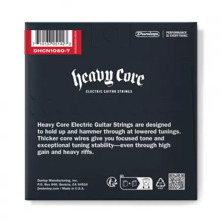 Heavy Core Комплект струн для 7-струнной электрогитары, никелированные, 10-60, Dunlop, DHCN1060-7