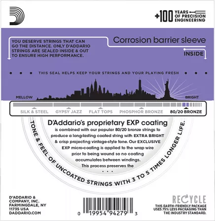 EXP13 COATED 80/20 Струны для акустической гитары Custom Light 11-52 D`Addario