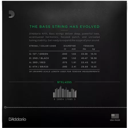 NYXL4095 NYXL Комплект струн для бас-гитары, Long Scale, Super Light, 40-95, D'Addario