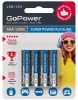 Super Power Alkaline Элемент питания AAA/LR03 щелочной 1.5В, 4шт, GoPower, 00-00015602