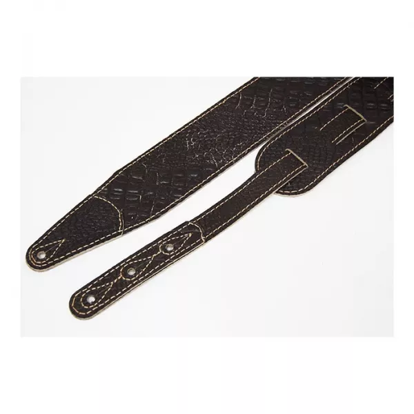 Leather 11 Ремень для гитары, кожаный, черный кофе, тиснение рептилия, Fidel, FL660337L11  рис.2 