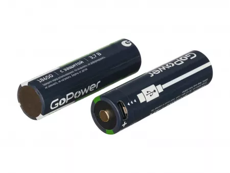 Аккумулятор Li-ion ICR18650 3.7В 2000мАч Type-C, 2шт, GoPower, 00-00031393