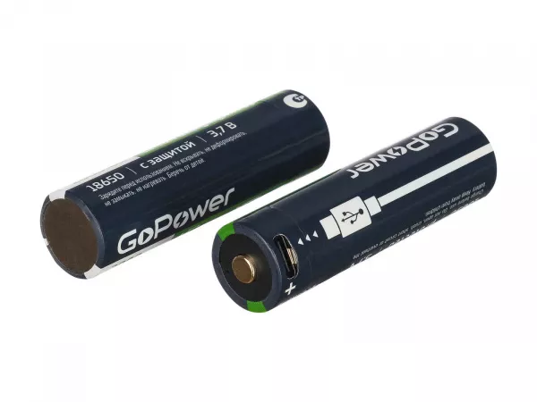 Аккумулятор Li-ion ICR18650 3.7В 2000мАч Type-C, 2шт, GoPower, 00-00031393  рис.2 