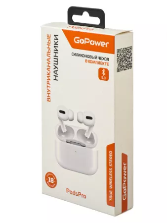 PodsPro Наушники внутриканальные, bluetooth 5.3 с микр., белый, GoPower, 00-00035138
