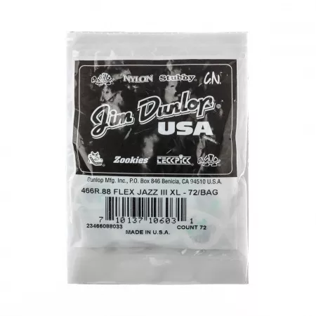 Tortex Flex Jazz III XL Медиаторы, 72шт, толщина 0.88мм, Dunlop, 466R.88