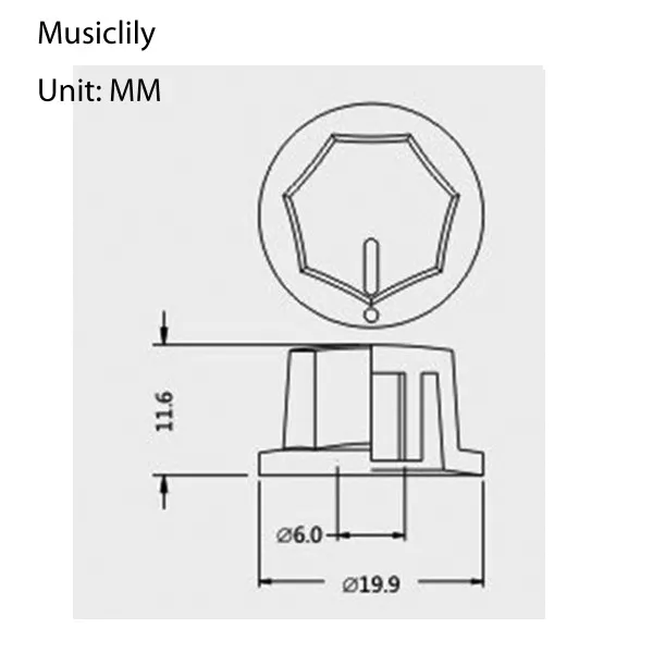 Ручка потенциометра, метрическая, черная, Musiclily, MX0622  рис.2 