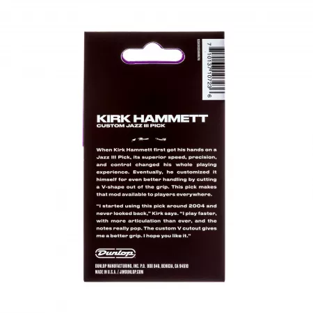 Kirk Hammett Jazz III Медиаторы, 6шт, толщина 1.38мм, Dunlop, 47PKH3NPS