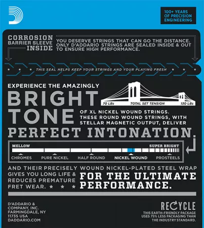 EXL140 XL NICKEL WOUND Струны для электро-гитары Light Top/Heavy Bottom 10-52 D`Addario