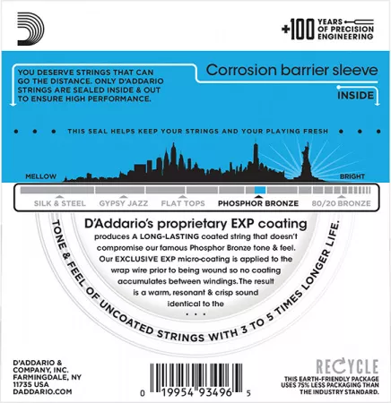 EXP16 Coated Phosphor Bronze Комплект струн для акустической гитары, Light, 12-53, D'Addario