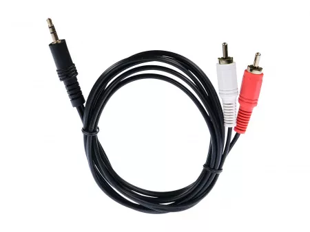 Кабель AUX 3.5мм-2xRCA 1.5м ПВХ черный в пакете, GoPower, 00-00027488