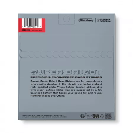 Super Bright Комплект струн для бас-гитары, никелированные, Short Scale, 45-105, Dunlop, DBSBN45105S