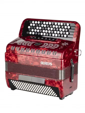 Аккордеон кнопочный 70/120/7/2, красный, с футляром, Aurus, JH5120-RED