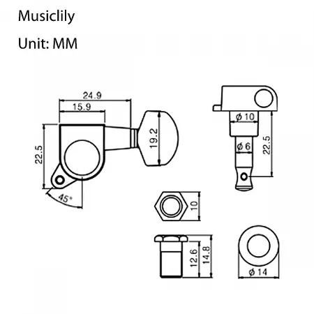 Колки для гитары, 6л, локовые, черные, Musiclily, MX1368BK-6