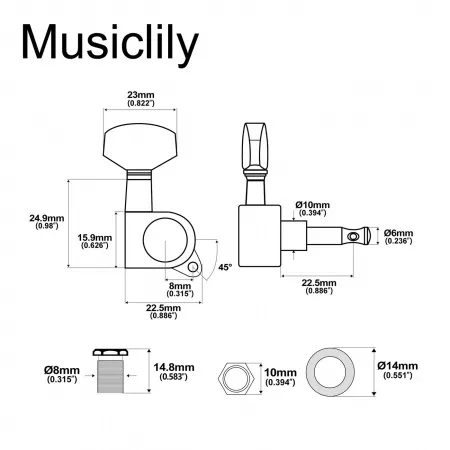 Колки для гитары 3+3, черные, Musiclily, MX1340BK-3MX1341BK-3
