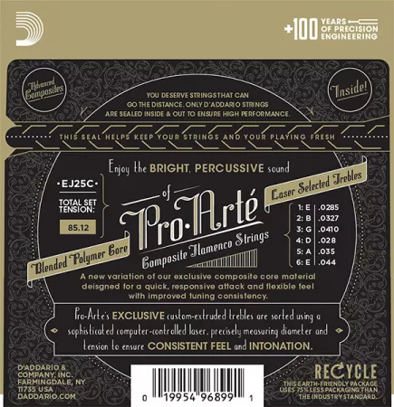 EJ25C Pro-Arte Composite Комплект струн для гитары фламенко, прозрачный нейлон, D'Addario