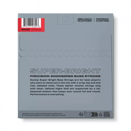 Super Bright Комплект струн для бас-гитары, нерж.сталь, Medium Scale, 45-105, Dunlop, DBSBS45105M