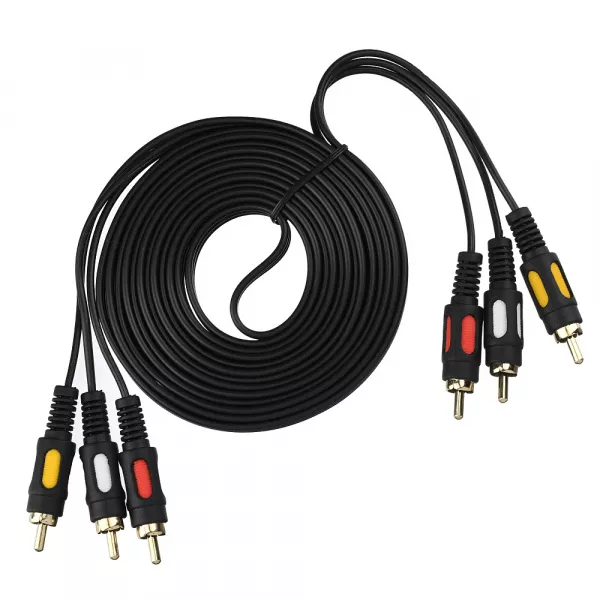 Кабель 3xRCA (m)-3xRCA (m) 3.0м ПВХ, черный, в пакете, GoPower, 00-00027485  рис.2 