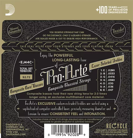 EJ44C COMPOSITE PRO ARTE Струны для классической гитары нейлоновые Extra Hard D`Addario
