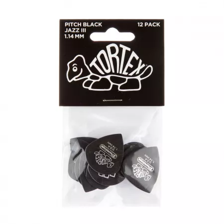 Tortex Pitch Black Jazz III Медиаторы 12шт, толщина 1,14мм, Dunlop, 482P1.14