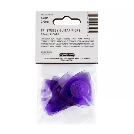 Tri Stubby Медиаторы, треугольные, 6шт, толщина 2,0мм, Dunlop, 473P2.0