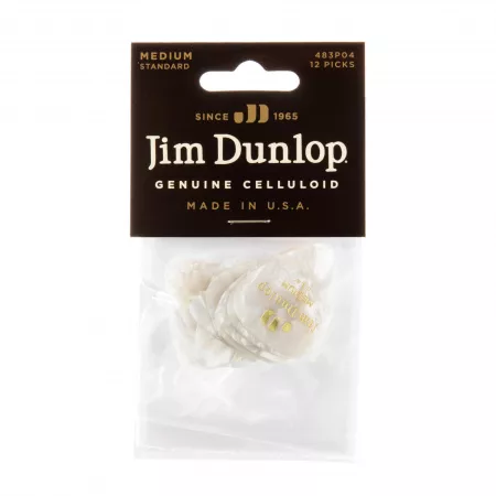 Genuine Celluloid Медиаторы, 12шт, средние, белый перламутр, Dunlop, 483P04MD